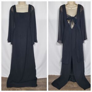 Azazie x Barbie Women’s Maxi Dress Size 6 Black Sweetheart Chiffon Sheer Sleeve